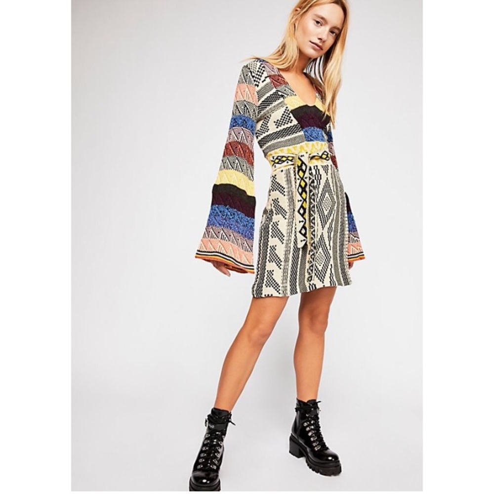 Free People Patchwork Sweater Mini Dress - Picture 2 of 10